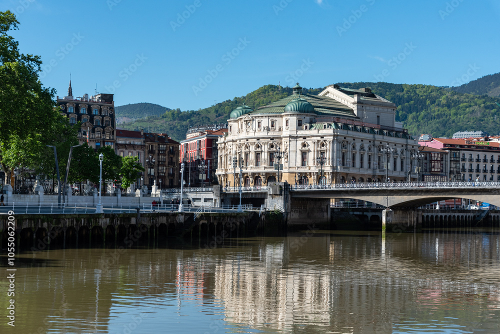 The Arriaga theater at the Nervio river in Bilbao The Arriaga theater at the Nervio river in Bilbao