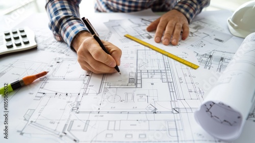 Architect Working on Blueprints