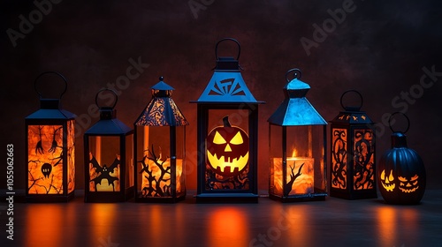 Halloween decorative lantern patterns with glowing effects