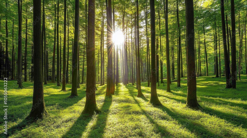 A sunlit forest clearing with tall trees and soft light filtering through, offering a perfect spot for text. A sunlit forest clearing with tall trees and soft light filtering through, offering a perfect spot for text.