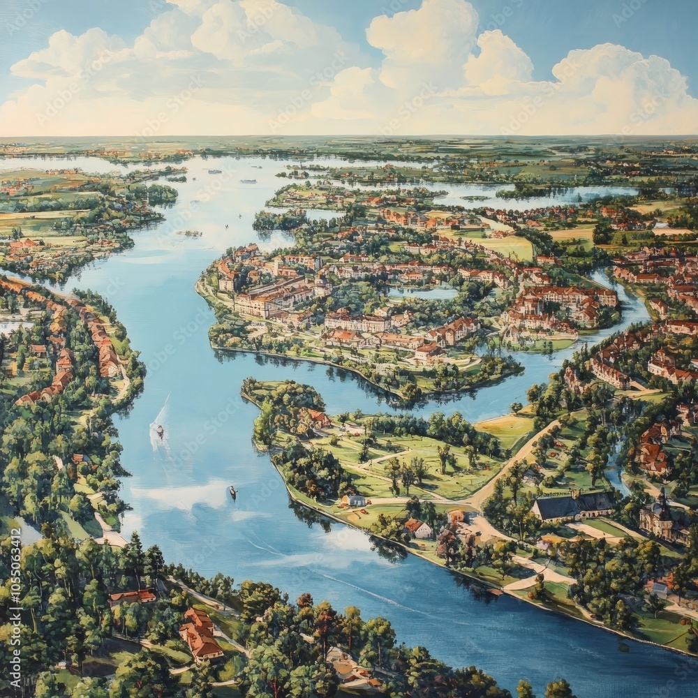 Fototapeta premium Bird's eye view of the Daugava