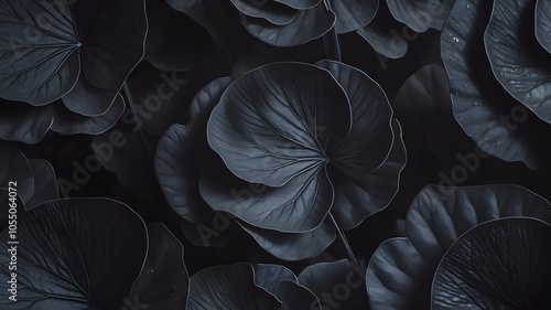 Abstract closeup view of Black leaves. Black leaves wallpaper. AI generated