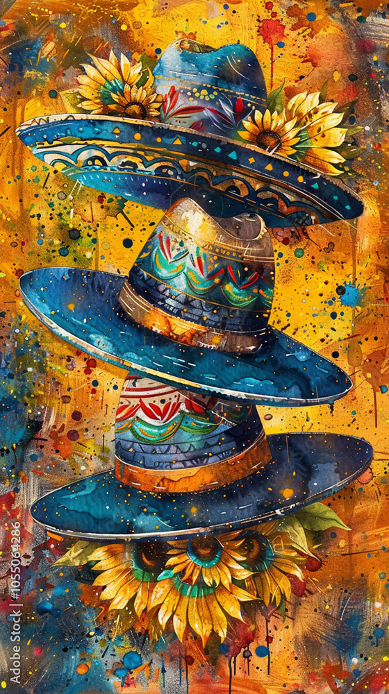 Naklejka premium Watercolor background Cinco de Mayo celebration. Hand drawn