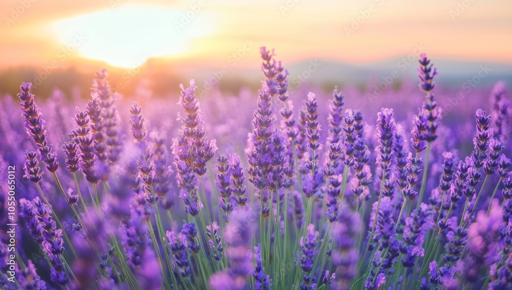 Naklejka premium Lavender Field at Sunset