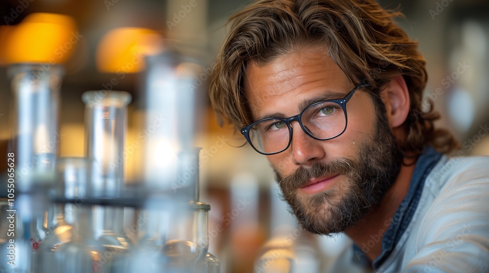 Scientist with Glasses in Laboratory Setting Scientist with Glasses in Laboratory Setting