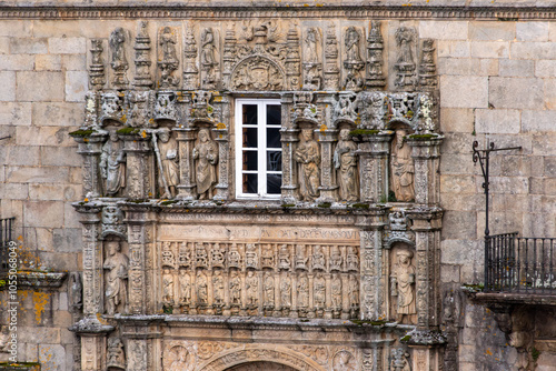 Ornate portal decoration of the Hostal dos Reis Catolicos, hostel of the catholic kings, in Santiago de Compostela, Galicia photo