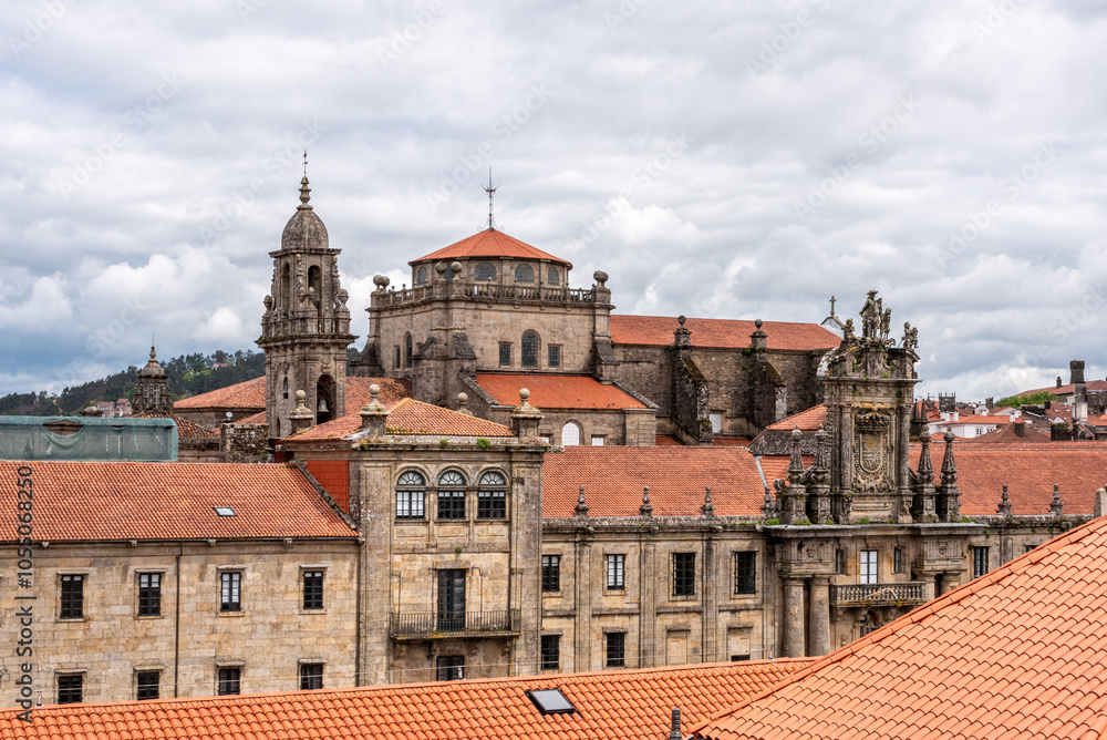 Fototapeta premium Rooftop view of the church San Martino Pinario in Santiago de Compostela, seen from the rooftop of the cathedral