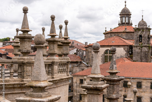 Decorative baroque roof tips above the presbytery of the Santiago de Compostela cathedral photo