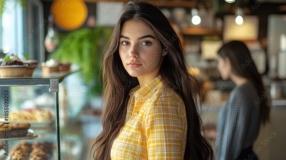 Obraz premium The Woman in Sunny Cafe