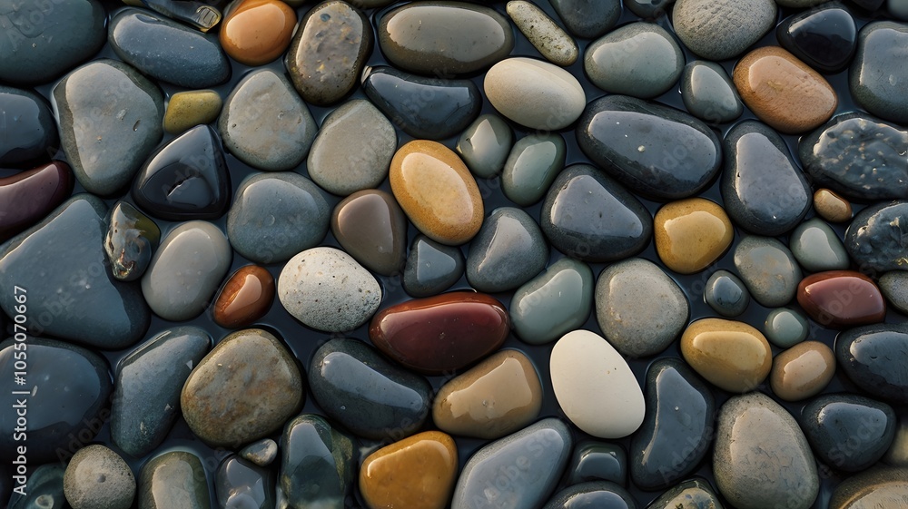 Sunset Reflections on Beach Pebbles Sunset Reflections on Beach Pebbles