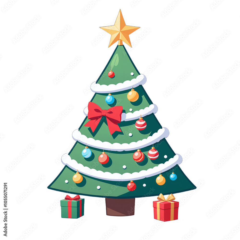 A decorated christmas tree with presents under it.isolated on transparent or white background A decorated christmas tree with presents under it.isolated on transparent or white background