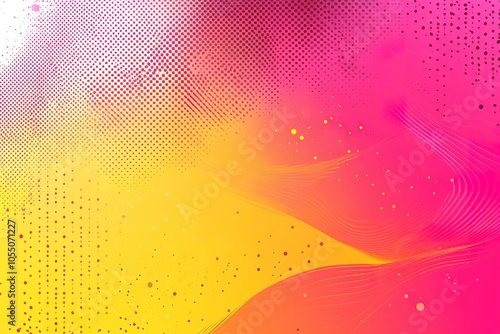 Abstract pink, yellow and white gradient background with digital halftone texture.