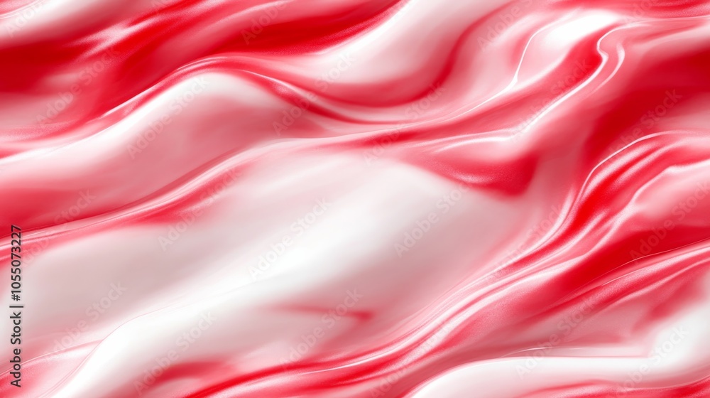 Obraz premium A visually appealing close-up of glossy red and white waves with a silky texture, creatively representing a modern twist on traditional candy cane aesthetics.