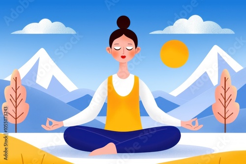 Wallpaper Mural Serene woman meditating outdoors with mountains and blue sky in the background. ideal for promoting peace, mindfulness, and mental well-being. Torontodigital.ca