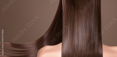 Silky brown hair cascading down shoulders on smooth background. haircare, beauty, and elegance concepts.