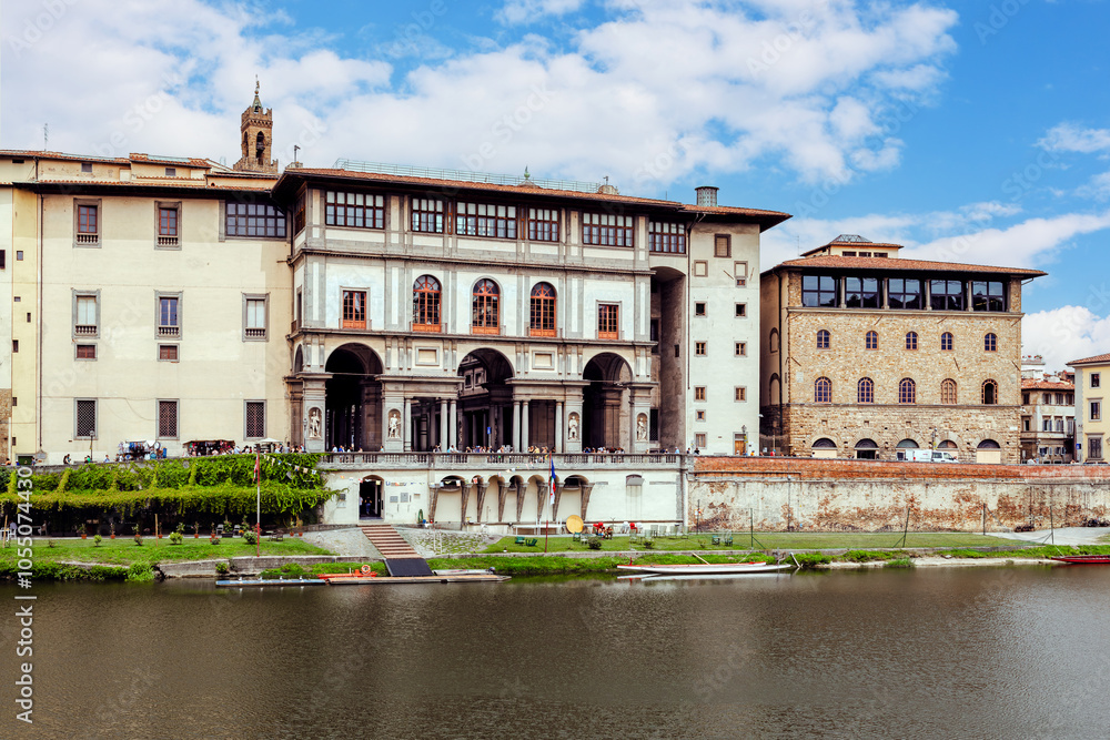 The Uffizi Gallery in medieval Florence showcasing Renaissance architecture and cultural heritage
