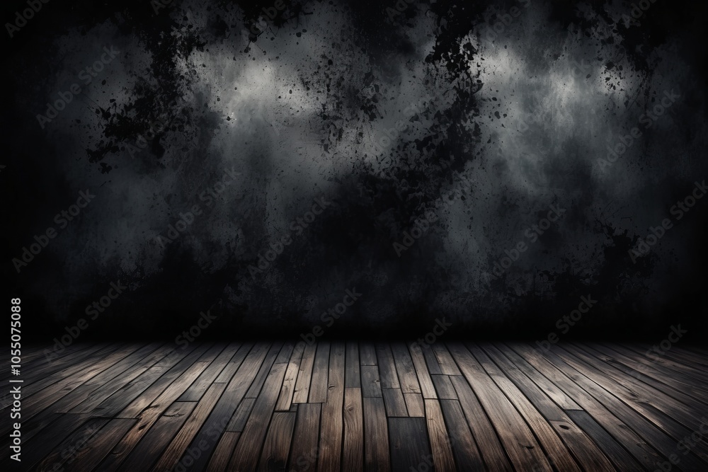 An old room with a wooden floor featuring grunge textures, vintage elements, and a dark, aged atmosphere The interior has concrete and brick walls, creating a rough, empty, retro space An old room with a wooden floor featuring grunge textures, vintage elements, and a dark, aged atmosphere The interior has concrete and brick walls, creating a rough, empty, retro space