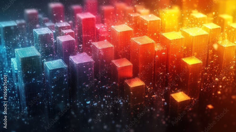 Abstract Cityscape with Glowing Cubes and Particles Abstract Cityscape with Glowing Cubes and Particles