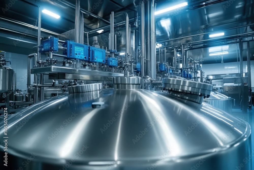 Modern food processing plant utilizing high-tech equipment for sterilization and vacuum packaging, showcasing advanced technology that enhances efficiency and ensures food safety. Modern food processing plant utilizing high-tech equipment for sterilization and vacuum packaging, showcasing advanced technology that enhances efficiency and ensures food safety.