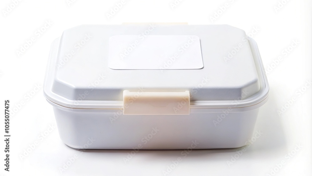 White lunch box with blank paper label isolated rendering Forced Perspective White lunch box with blank paper label isolated rendering Forced Perspective