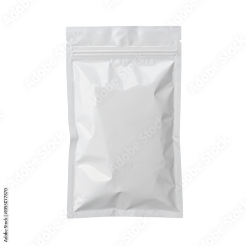 Sealed White Packaging Bag with Crinkled Surface Texture.