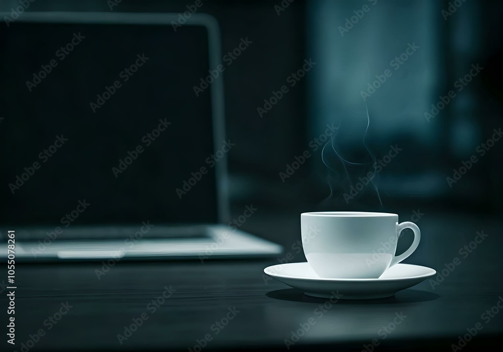 White coffee cup with laptop computer on office table for business concept, in clean office, White coffee cup with laptop computer on office table for business concept, in clean office,