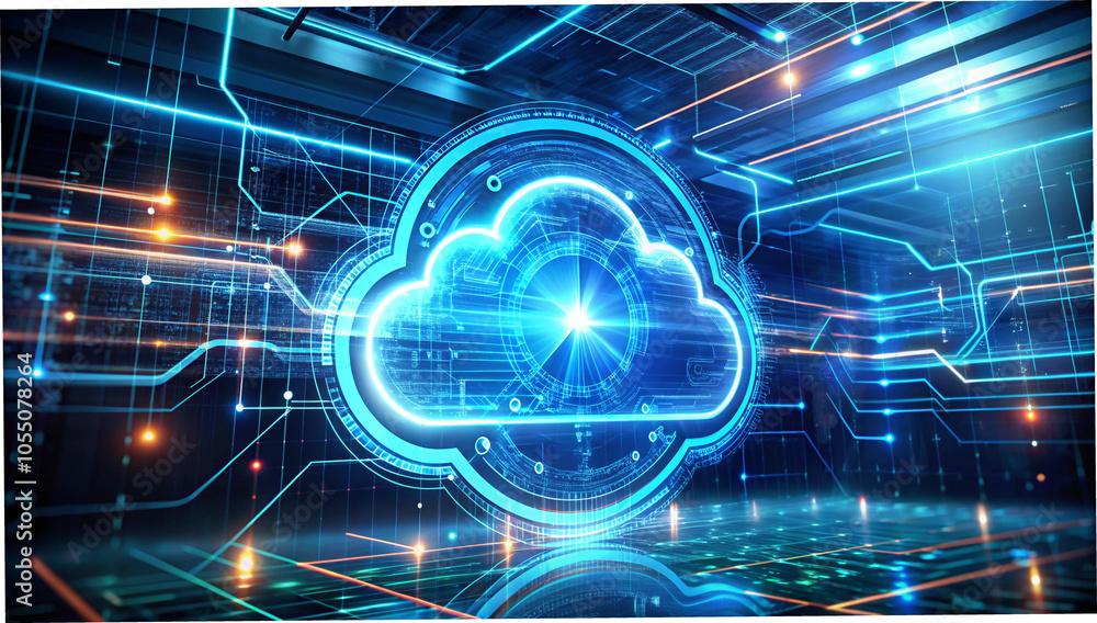 Digital informational technology web futuristic hologram with cloud icon, Digital informational technology web futuristic hologram with cloud icon,