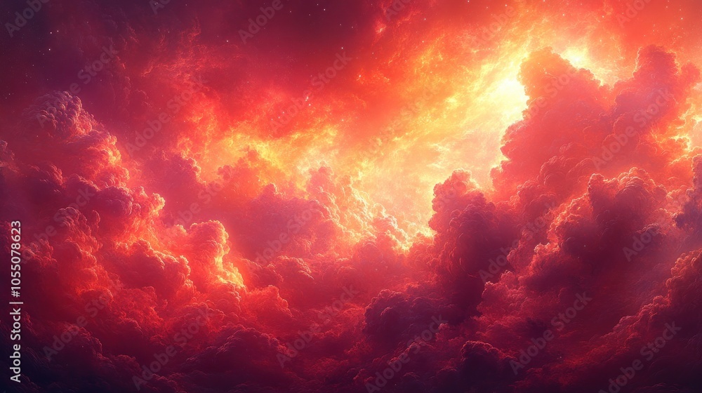 Abstract fiery sky with clouds and stars Abstract fiery sky with clouds and stars