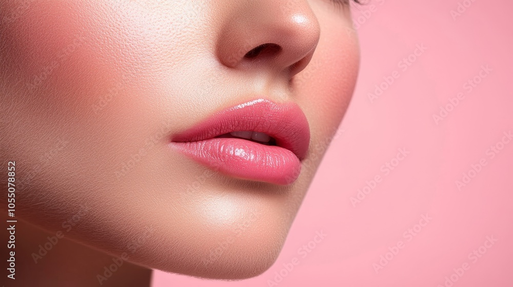 Close-up of a woman's face with soft skin-lifting lines glowing on her cheeks and jawline, illustrating a rejuvenating facial treatment, under natural daylight Close-up of a woman's face with soft skin-lifting lines glowing on her cheeks and jawline, illustrating a rejuvenating facial treatment, under natural daylight