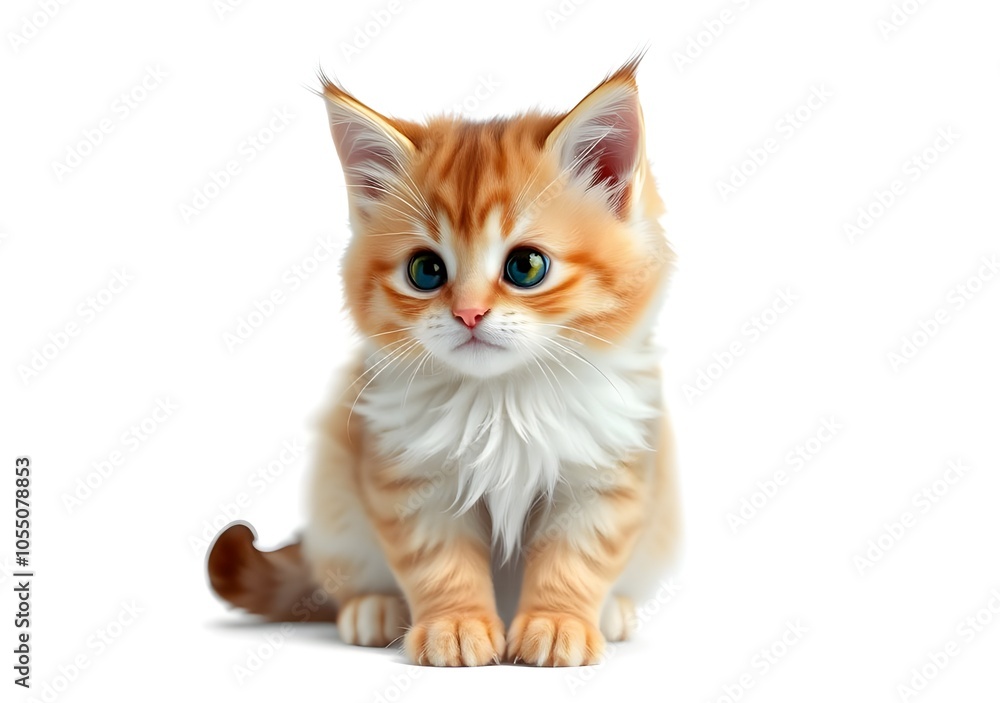 Cute orange cat and grey cat isolated on the white background. Cute orange cat and grey cat isolated on the white background.