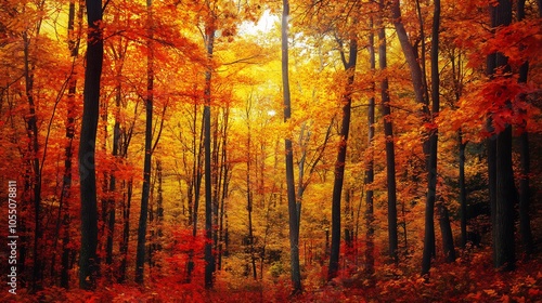 Autumnal Forest with Sunlit Canopy