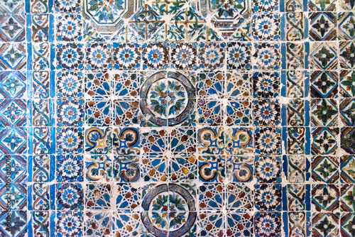 Picturesque old alicatado ceramic tiles in the old cathedral of Coimbra