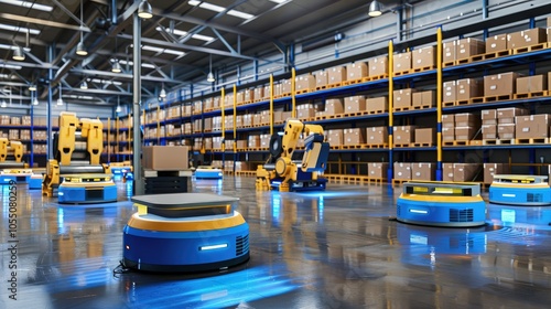 Industrial warehouse with advanced robotic machinery