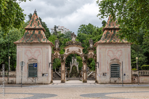 Entrance and fountain in the public park Jardim da Sereia in Coimbra photo