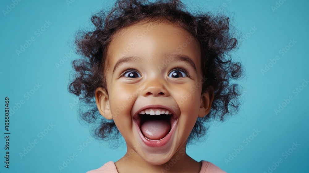 A young girl with curly hair is smiling and laughing A young girl with curly hair is smiling and laughing