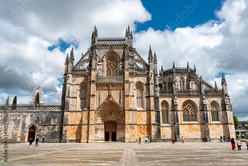 Photography Picturesque main portal of medieval Santa Maria da Vitoria monastery church in B