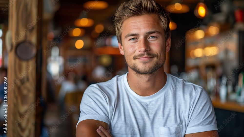 Obraz premium Young Man Relaxing in Cozy Cafe