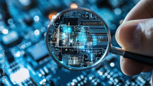 Magnifying Glass Revealing Circuit Board