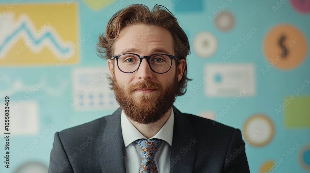 A man with a beard and glasses is wearing a suit and tie A man with a beard and glasses is wearing a suit and tie