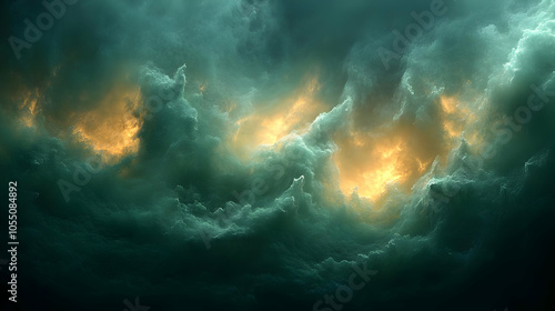 Abstract Background with Green and Yellow Swirling Clouds