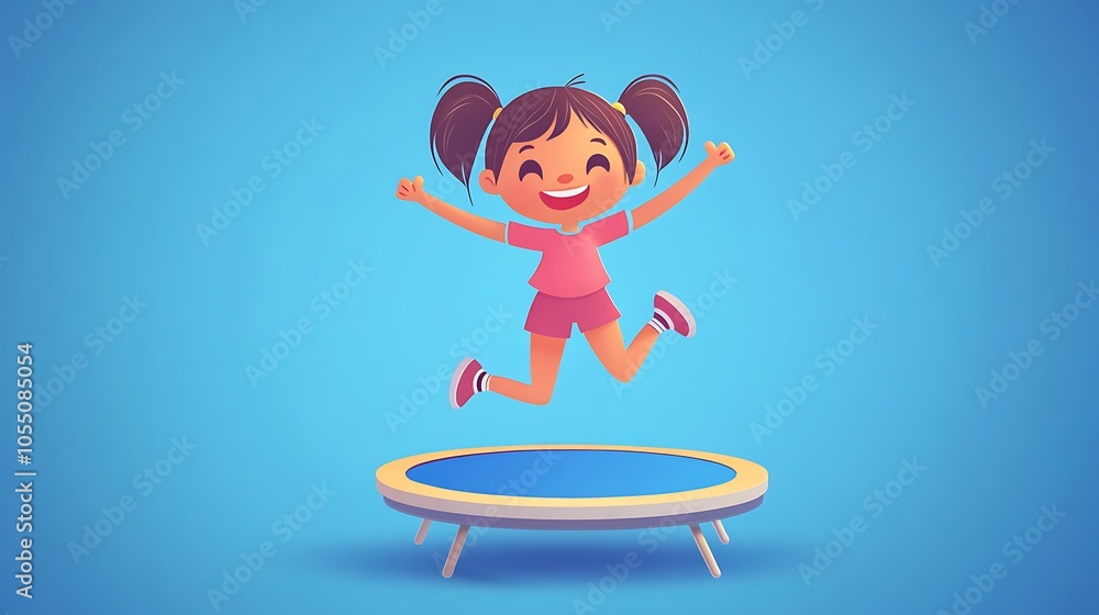 Little Girl Jumping with Joy on a Trampoline, Happy Kids Having Fun in Backyard, Exercise for Children, Healthy Lifestyle, Outdoor Activities, Springtime Fun, Enjoying the Summer Little Girl Jumping with Joy on a Trampoline, Happy Kids Having Fun in Backyard, Exercise for Children, Healthy Lifestyle, Outdoor Activities, Springtime Fun, Enjoying the Summer
