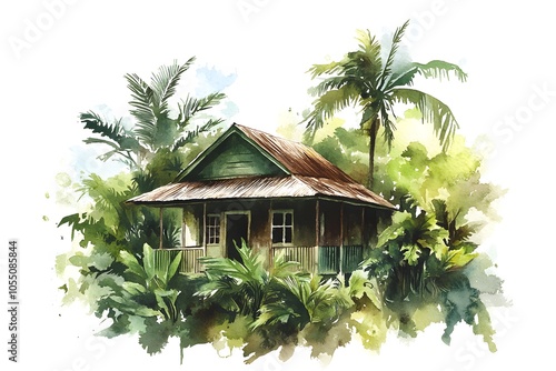 tropical house with palm trees