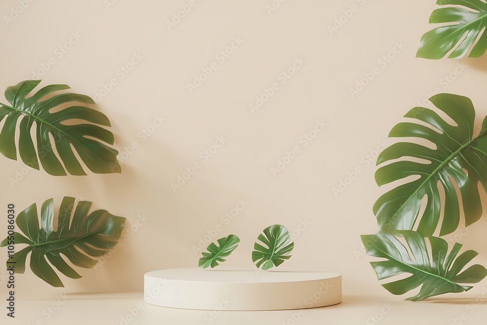 3d empty space mockup podium and leaves at nature 3d empty space mockup podium and leaves at nature