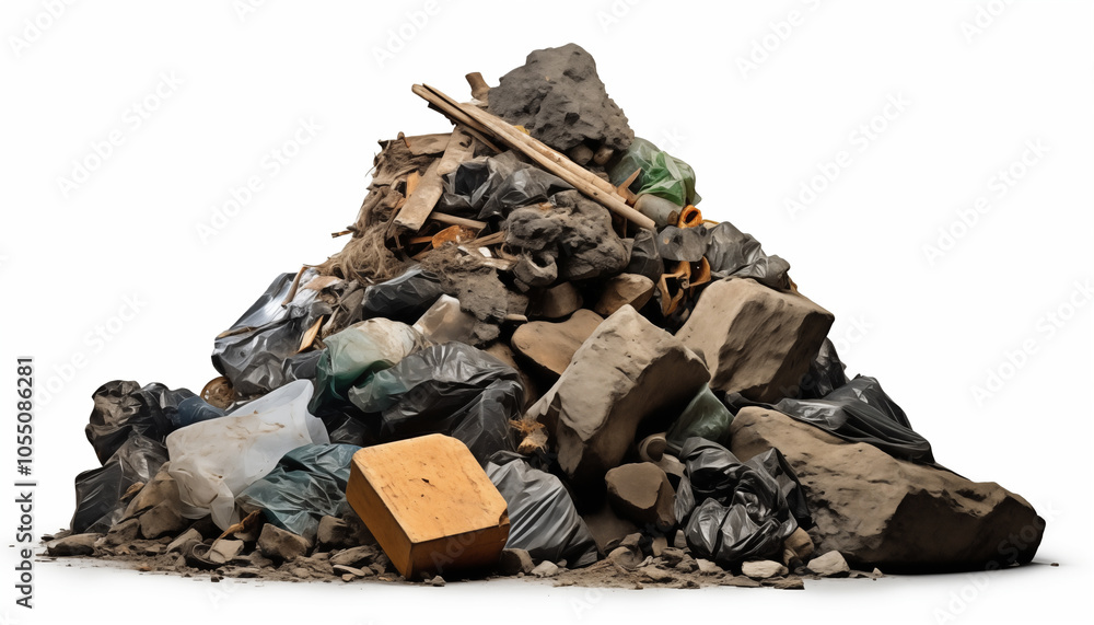 Pile of Garbage with Rocks Plastic Bags and Wood Pile of Garbage with Rocks Plastic Bags and Wood