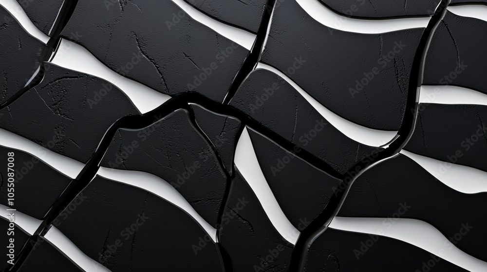 Fototapeta premium Abstract black and white stripes with jagged, irregular shapes, mimicking zebra patterns with a modern, untamed feel. Zebra stripe texture, Sharp contrast design