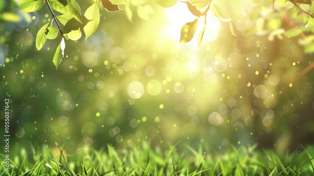 Obraz premium Sunbeams Through Green Leaves