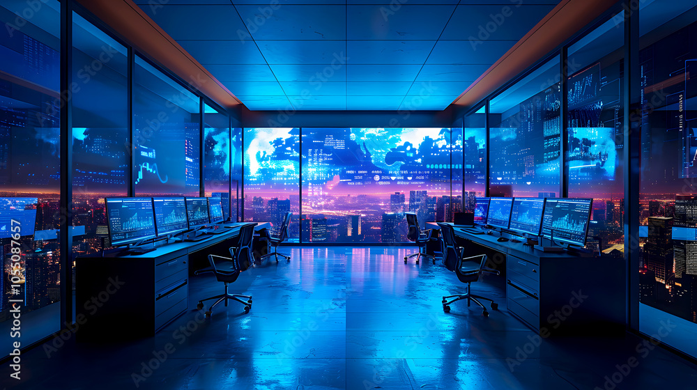 Modern Office with AI Data Analysis Tools Modern Office with AI Data Analysis Tools