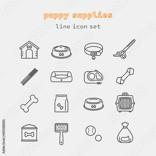 puppy supplies vector icon set