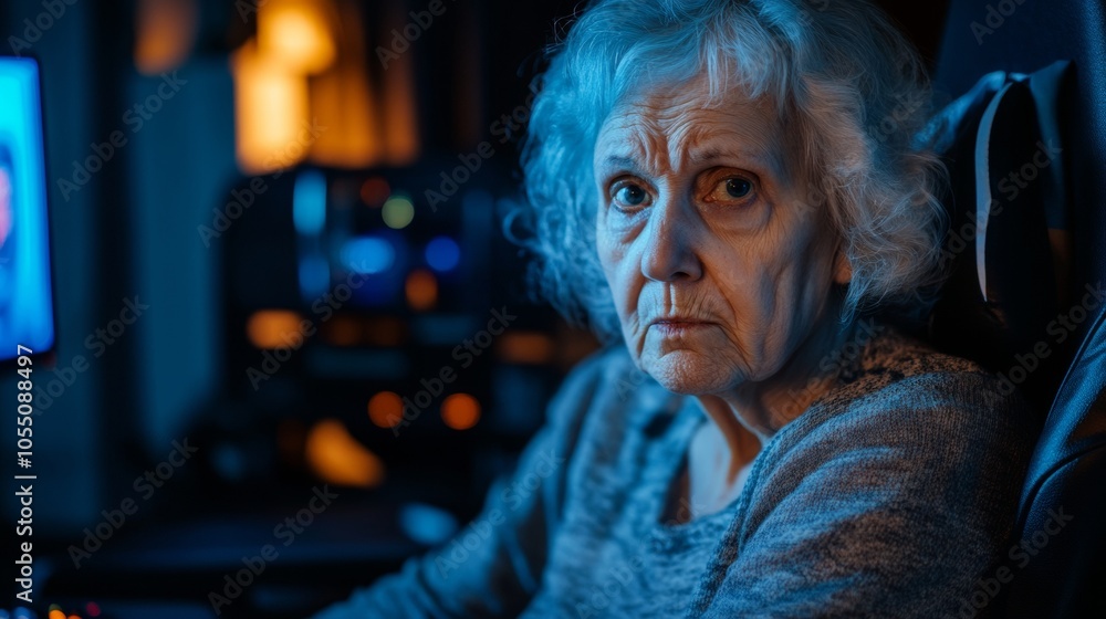A woman is sitting in a chair in a dark room A woman is sitting in a chair in a dark room