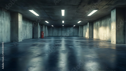 Empty Concrete Underground Hallway 3D Render